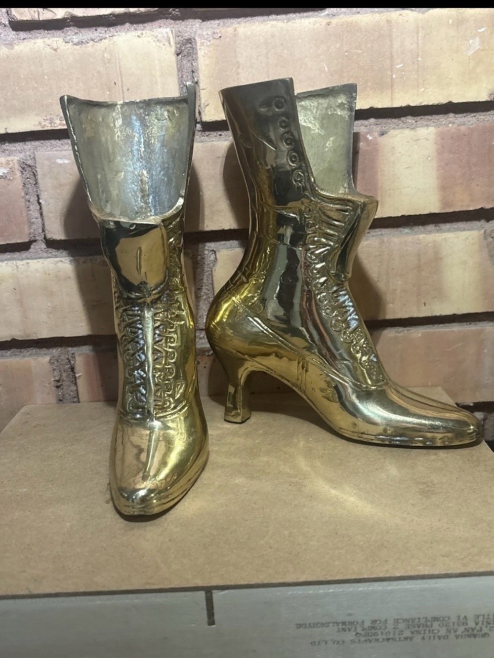 Pair Of Vintage Brass Victorian Style Women’s High Heel Boot Decor  Vase 8”x7”
